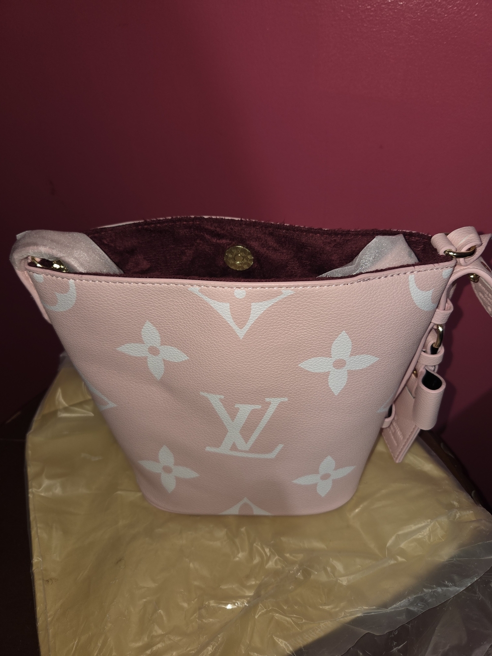 New Pink Monogram Mini Bucket Bag
